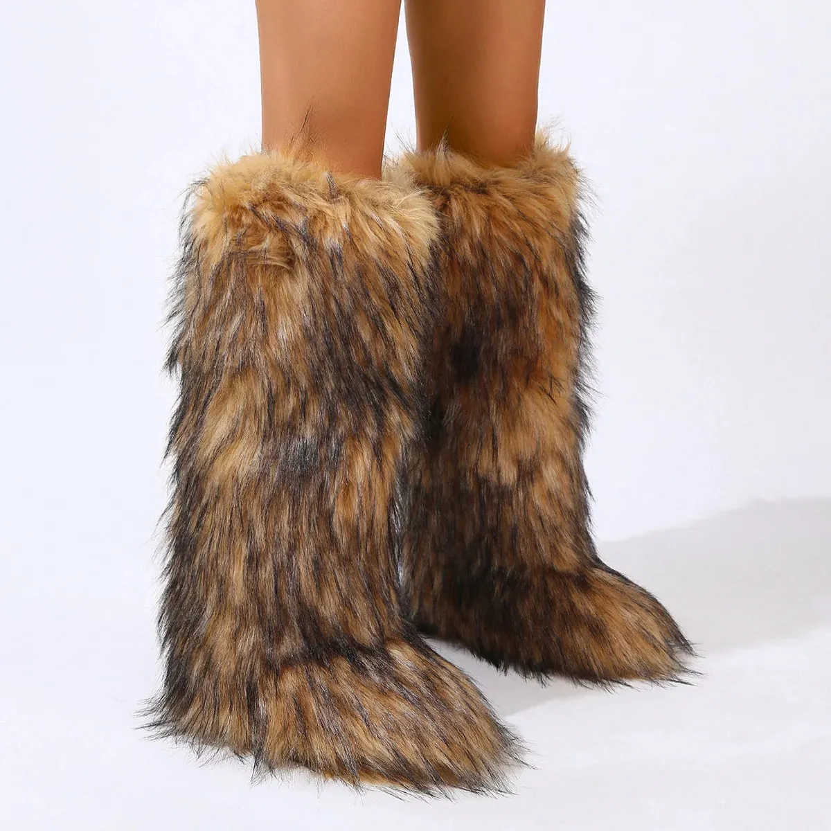 Trendy Thigh High Fluffy Fur Long Knee High Boots