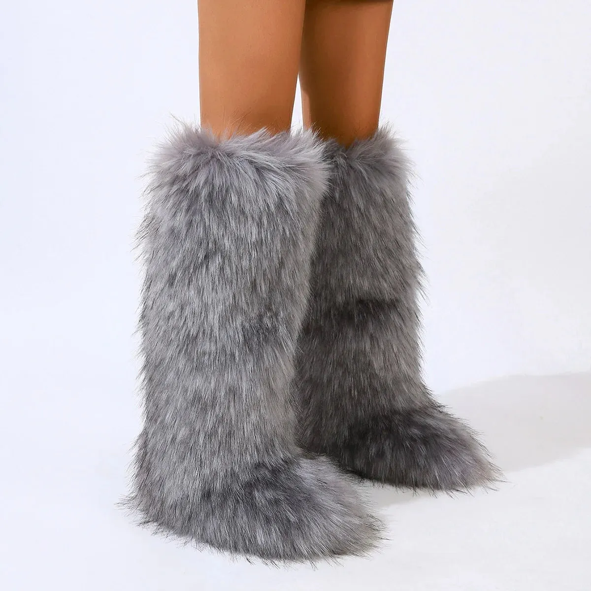 Trendy Thigh High Fluffy Fur Long Knee High Boots