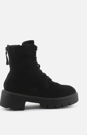 Vogue Zipper Laces Combat Ankle Boots | Suede