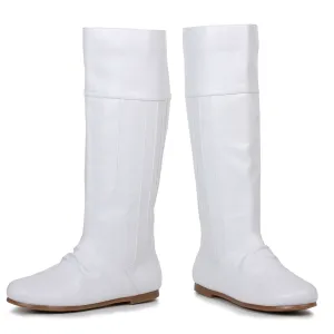 White Flat Knee High Boot