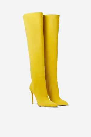 Yellow Suede Over the Knee Boots